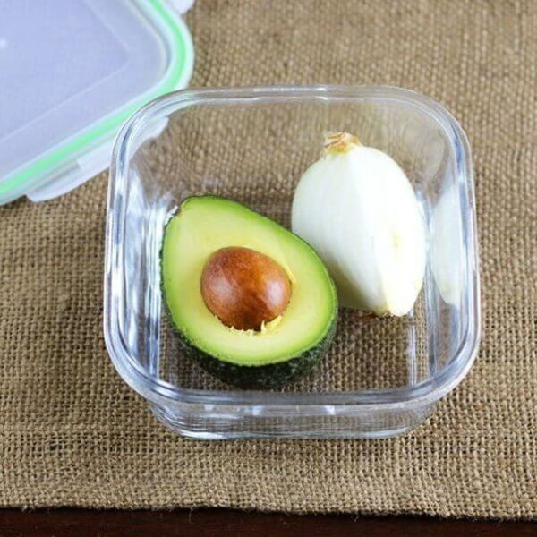 unused avocado with a chunk of onion