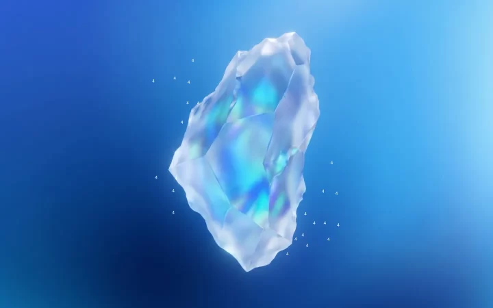 Google Gemini 4 Carbon artwork showing an iridescent crystal against a blue background