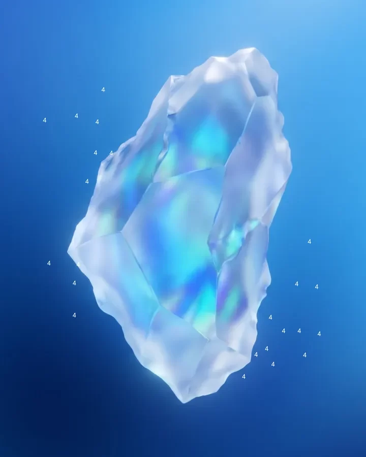 Google Gemini 4 Carbon artwork showing an iridescent crystal against a blue background