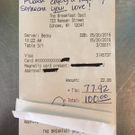 Life is short, a note left by a customer on bill and leaving a big tip