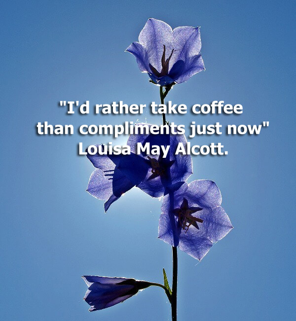 Funny quotes "I'd rather take coffee than compliments just now" Louisa May Alcott.